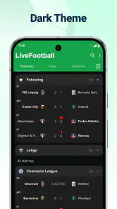 Live fodboldresultater screenshot