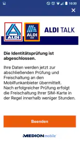 ALDI TALK Aktivierung screenshot