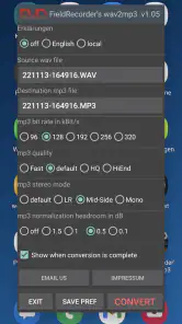FieldRecorder's wav2mp3 screenshot