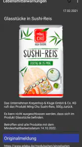 Lebensmittelwarnung screenshot