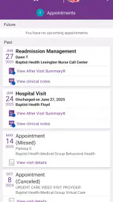 Baptist Health MyHealth screenshot