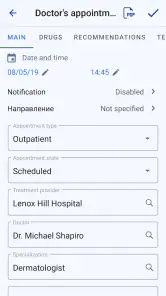 Medical records screenshot