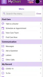 Trinity Health MyChart screenshot