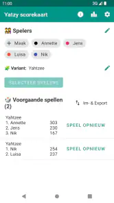 Yatzy Score Kaart screenshot