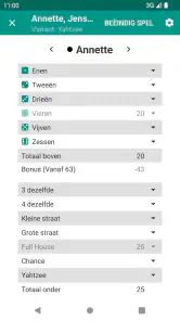 Yatzy Score Kaart screenshot